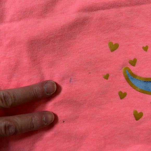 Simple Coral Pink Tee with Blue Dinosaur and Gold Accents - Picture 4 of 5